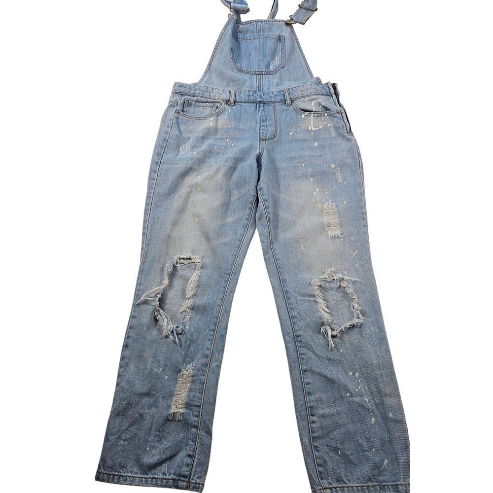 Forever 21 sz 24 paint splatter distressed cropped overalls y2k juniors EUC